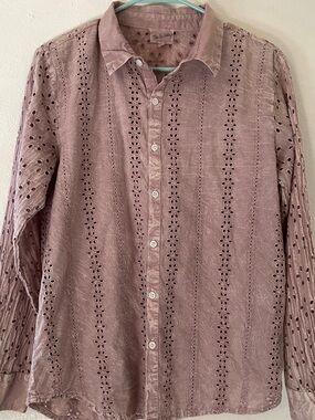 The Nu Vintage Lavender Boho Eyelet Embroidered Button Up Shirt M